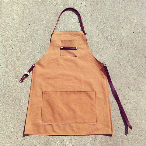 Ochre Canvas Apron with Removable Leather Detailing