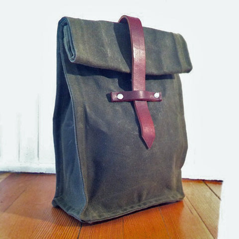 Ochre Waxed Canvas Fold Top Lunch Tote